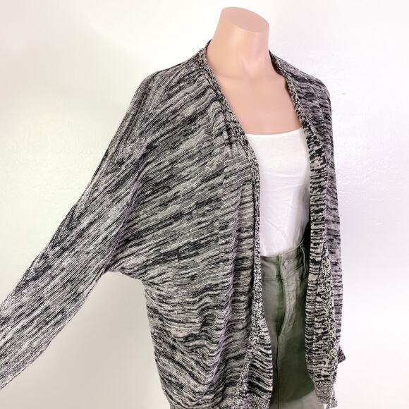 Eileen Fisher Open Front Marled Cardigan Sweater Organic Linen Gray Black Large - Picture 4 of 10